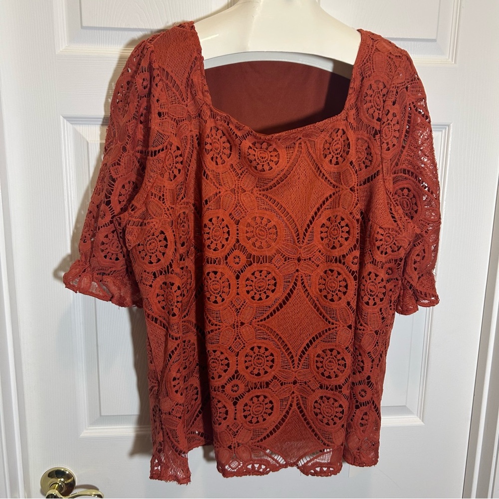 Bloomchic Rust Orange Lace Top